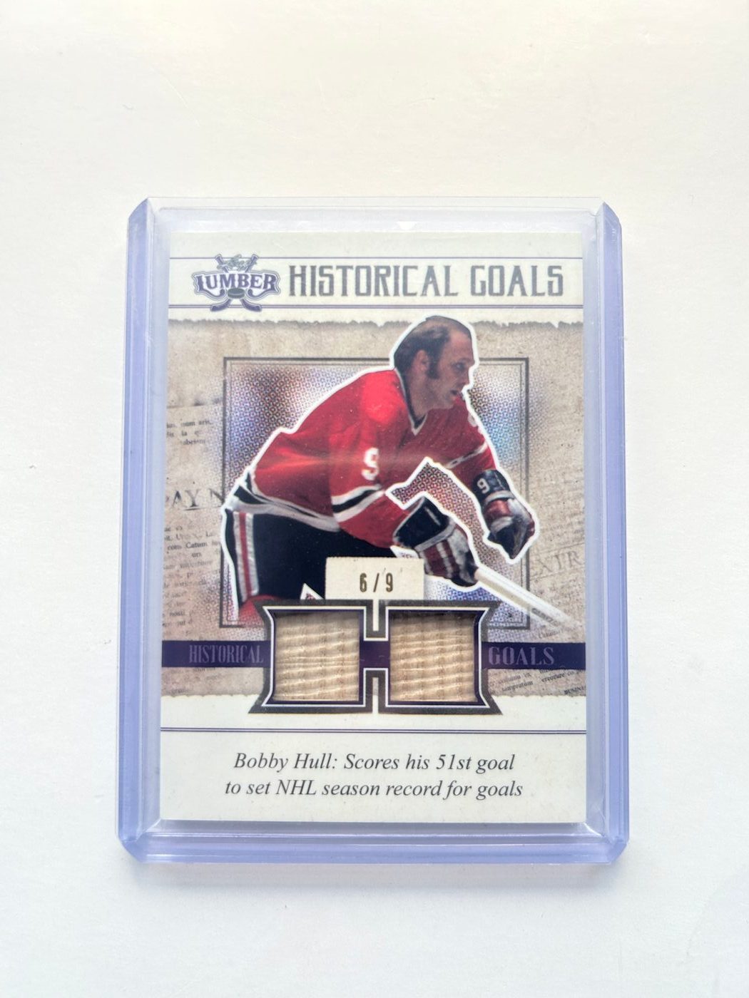 Bobby Hull Historical Goals Purple Leaf Lumber Real Stick /9