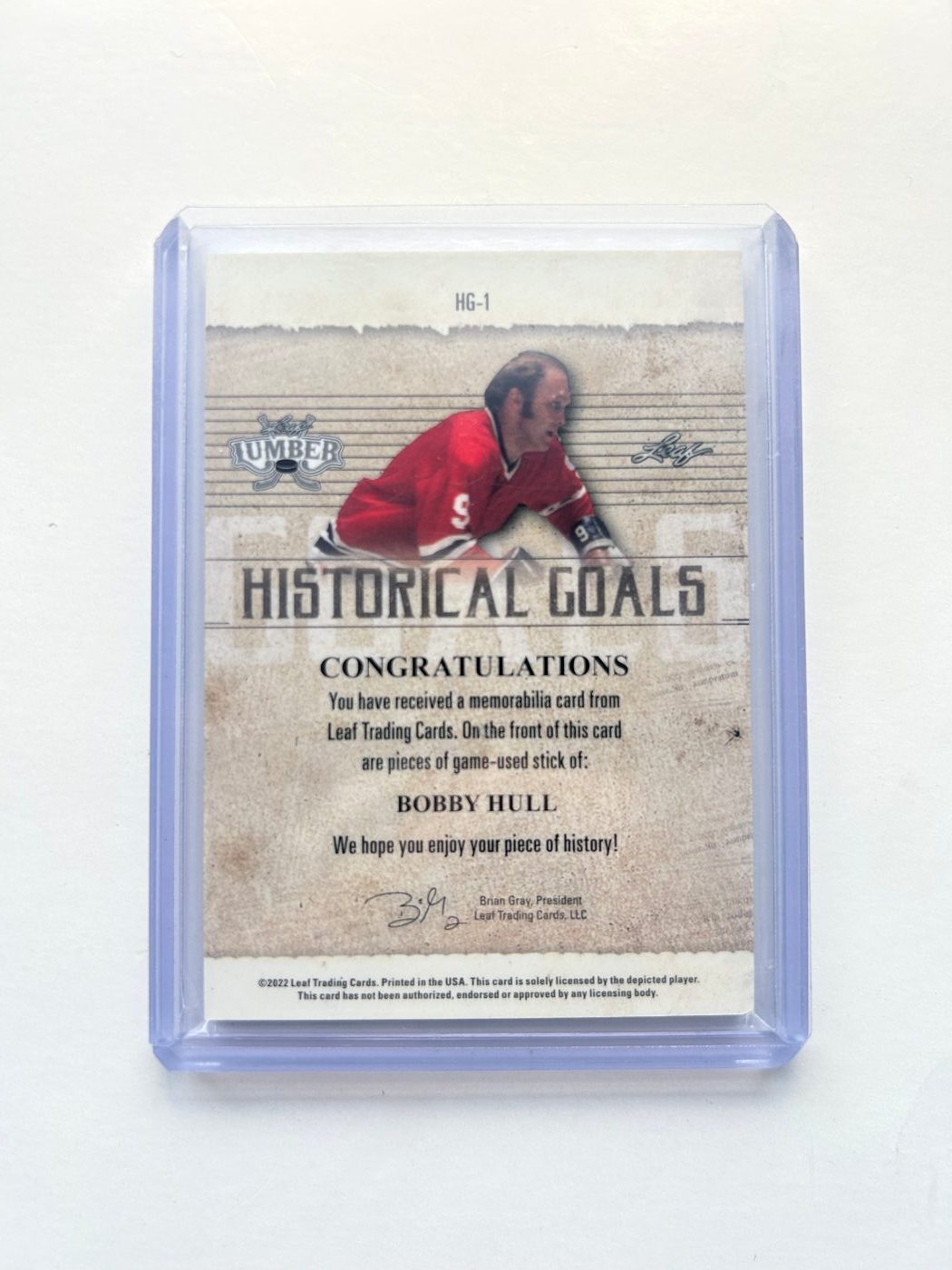 Bobby Hull Historical Goals Purple Leaf Lumber Real Stick /9 2
