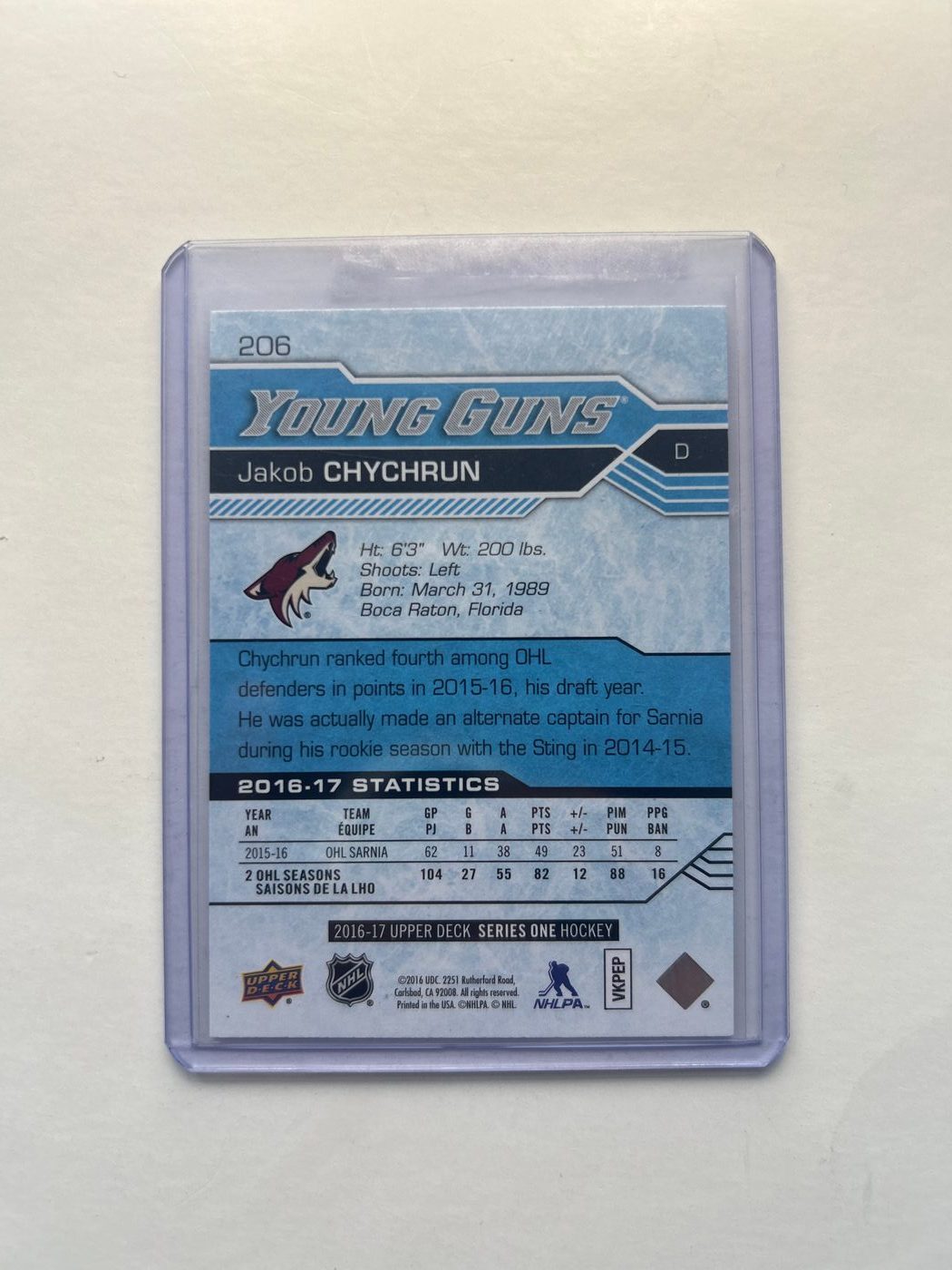 2016-17 Upper Deck Young Guns Jakob Chychrun #206 2