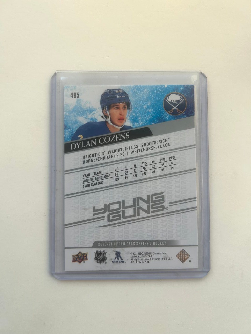 2020-21 Upper Deck Young Guns #495 Dylan Cozens 2