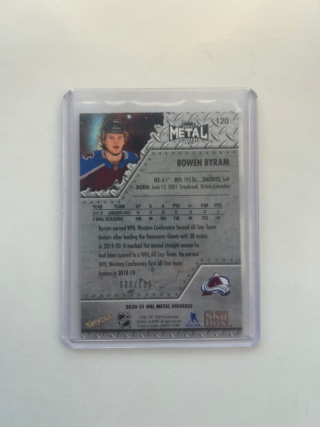 2020-21 NHL Metal Universe Bowen Byram /199 #120 PURPLE SPECTRUM 2