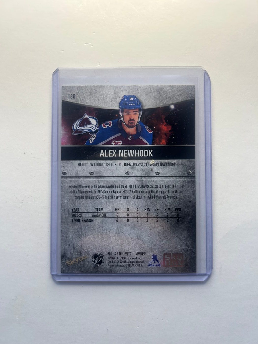 2021-22 SkyBox Metal Universe Alex Newhook Rookie Card #180 2