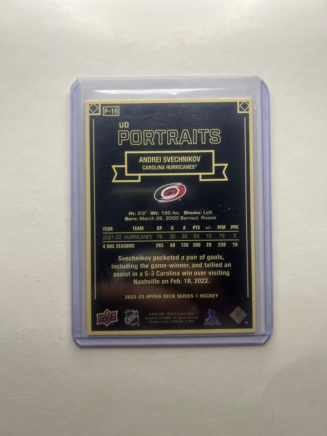 2022-23 Upper Deck #P-16 Andrei Svechnikov UD Portraits 2