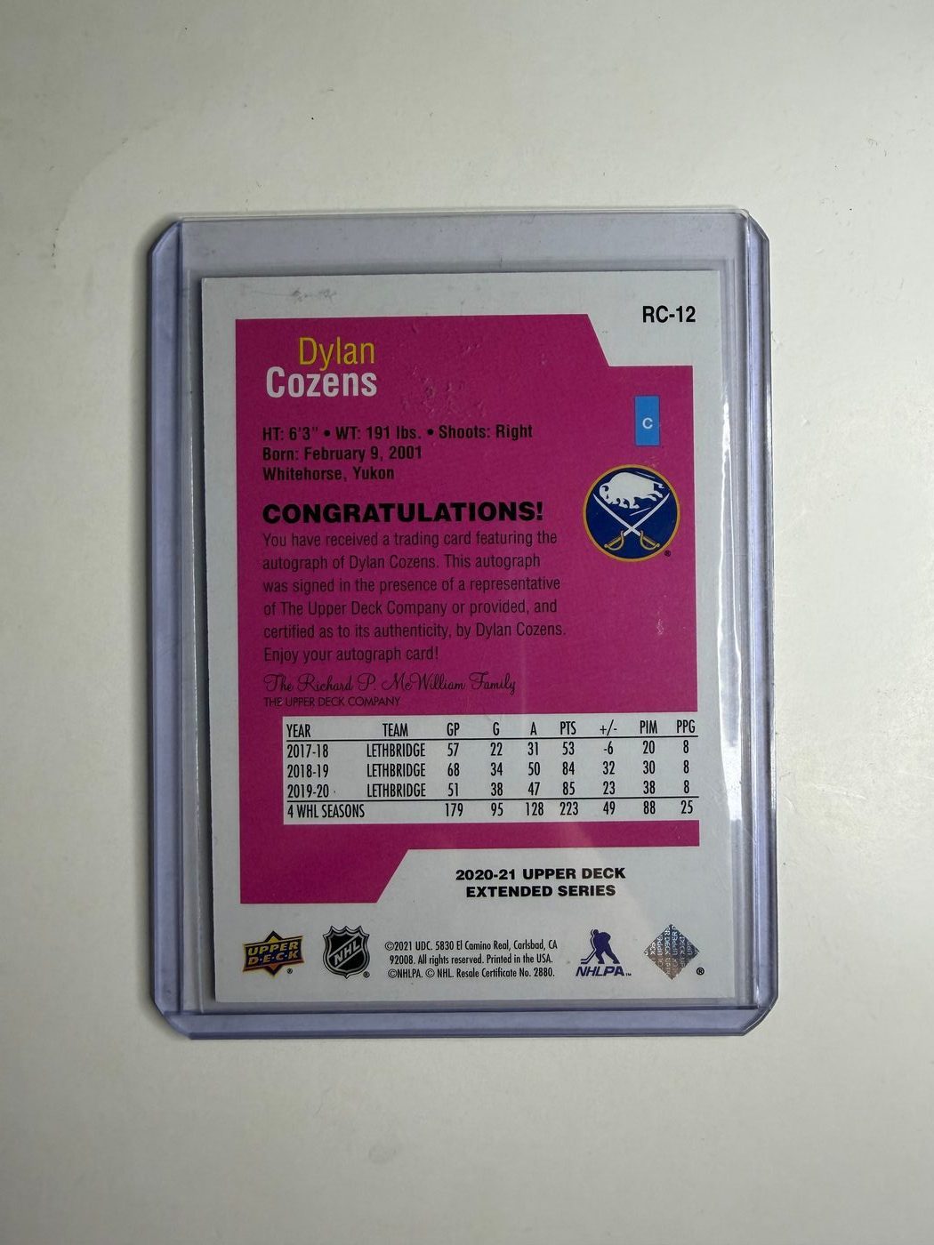 2020 Extended Series Rookie Class Spectrum Dylan Cozens Auto 2