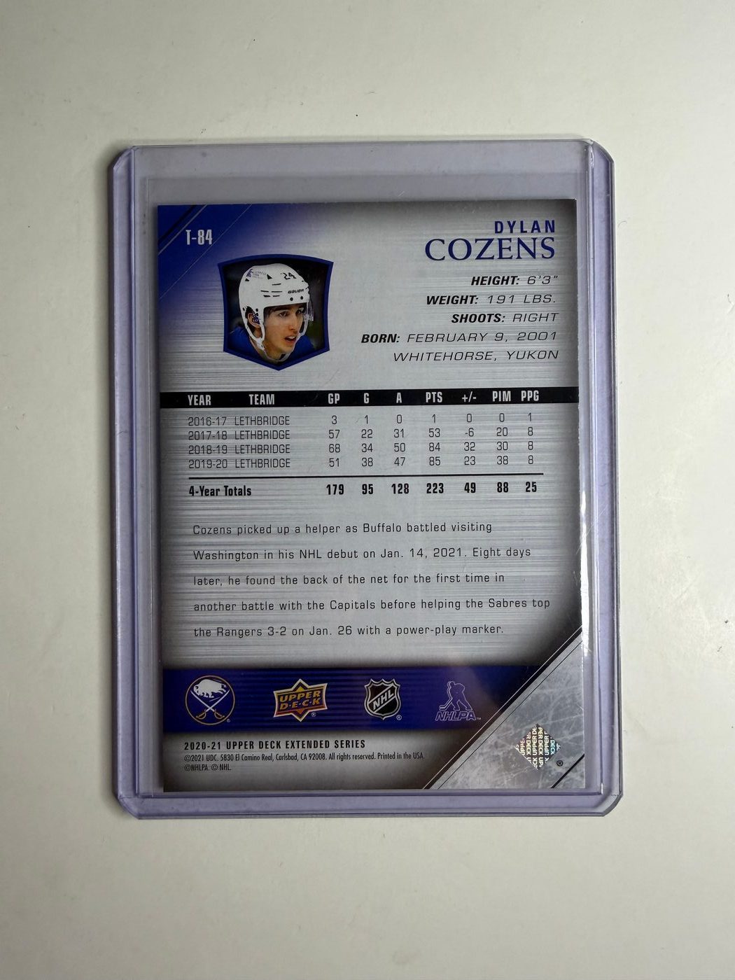 2020-21 Upper Deck Extended Series Retro Young Guns Dylan Cozens 2