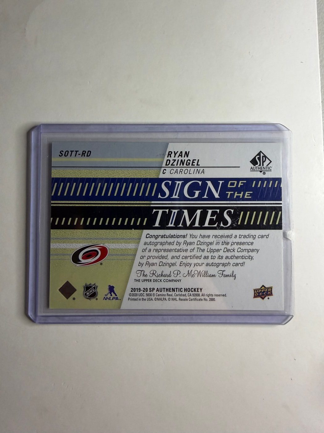 2019-20 SP Authentic Sign of the Times Ryan Dzingel 2