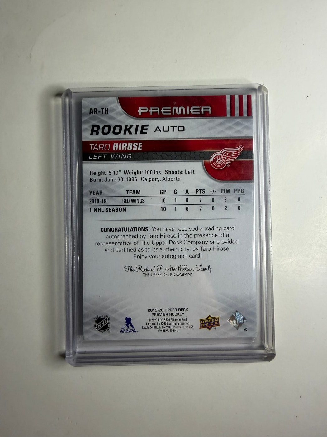 2019-20 Premier Rookie Auto Taro Hirose /99 2