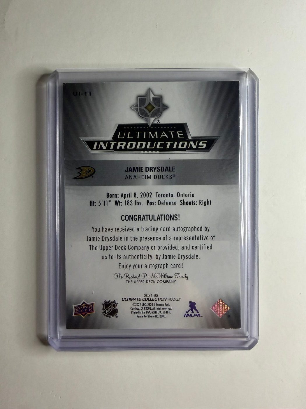 2021 Ultimate Collection Introductions Jamie Drysdale 2