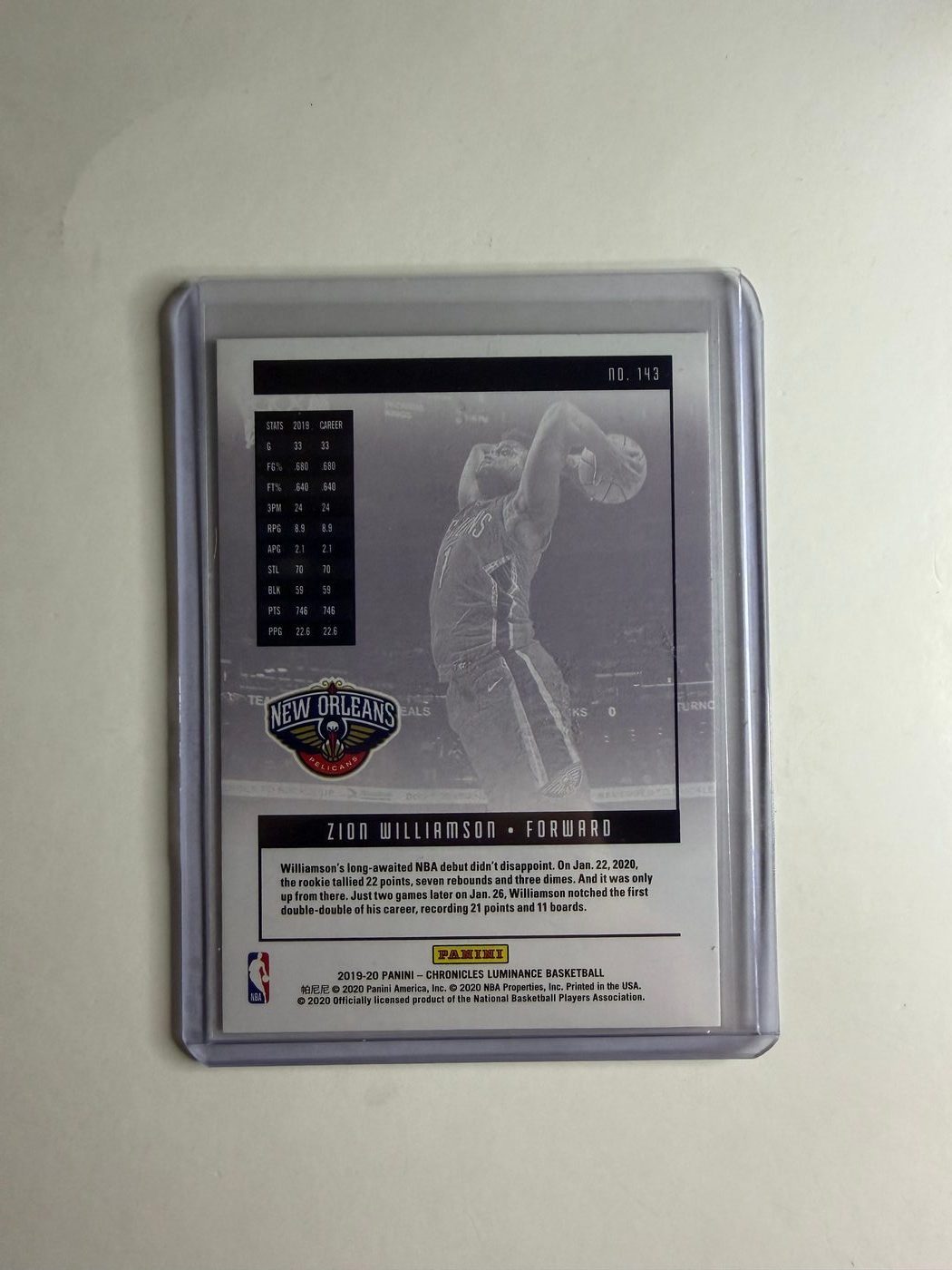 2019-20 Chronicles Rookie Luminance Zion Williamson 2
