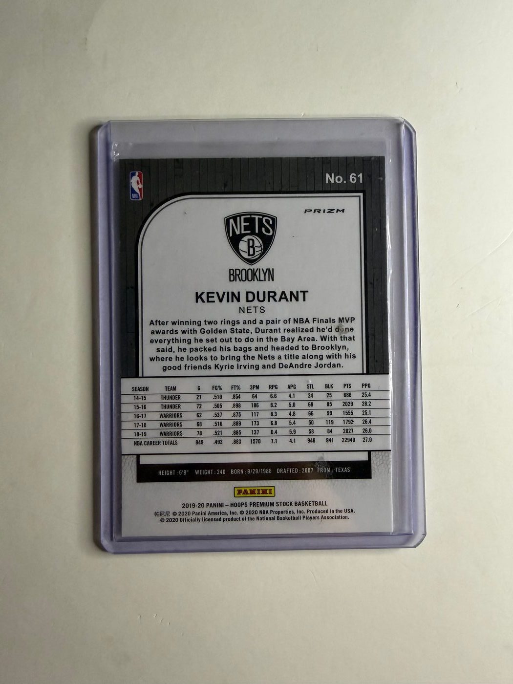 2019-20 Panini NBA Hoops Premium Stock Green Parallel Kevin Durant 2