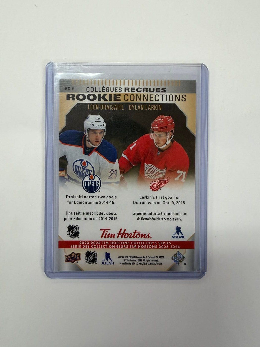 2023-24 Leon Draisaitl Dylan Larkin Upper Deck Tim Hortons Rookie Connections 2