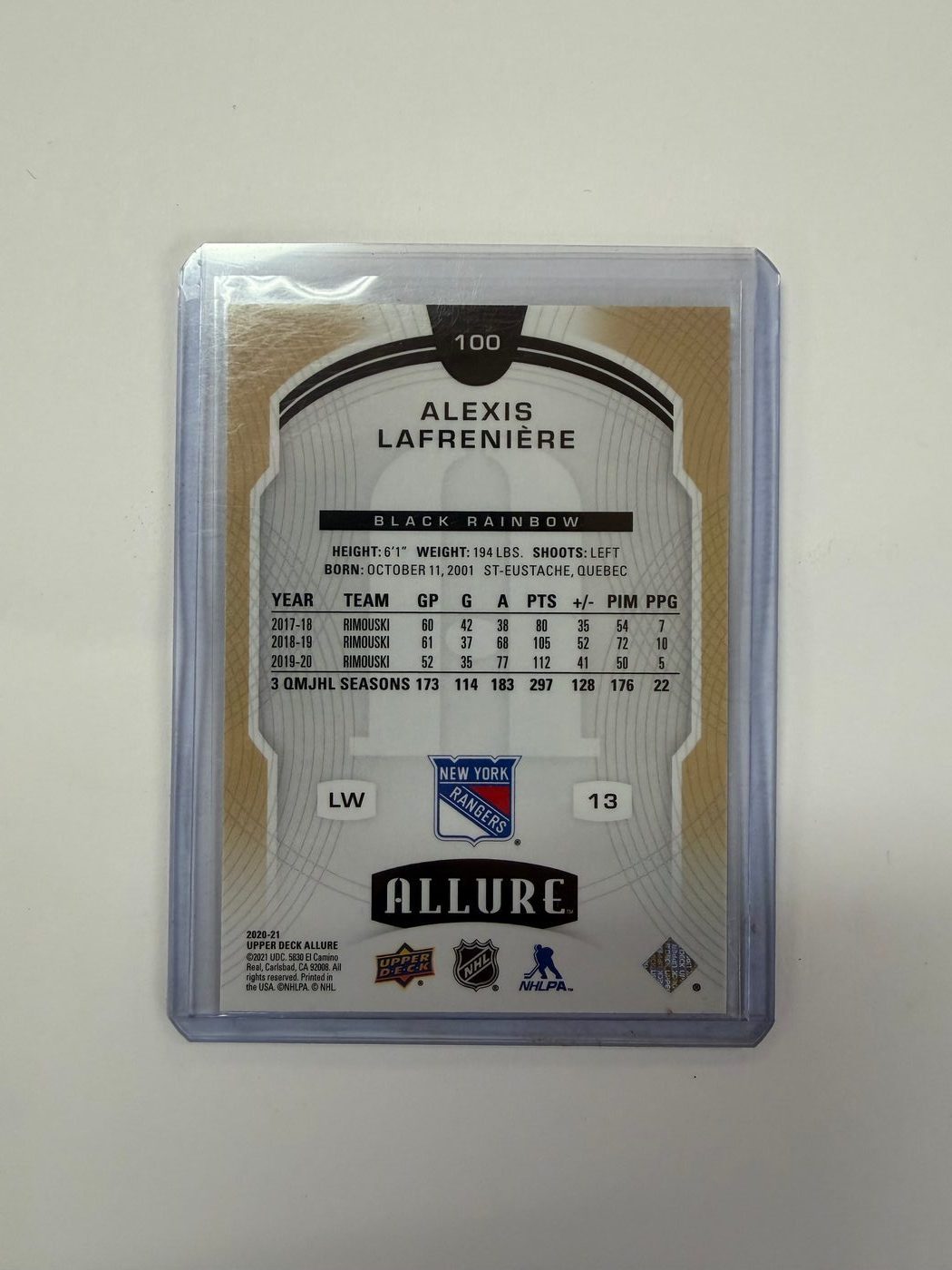 2020-21 Upper Deck Allure Black Rainbow Rookie Alexis Lafreniere 2