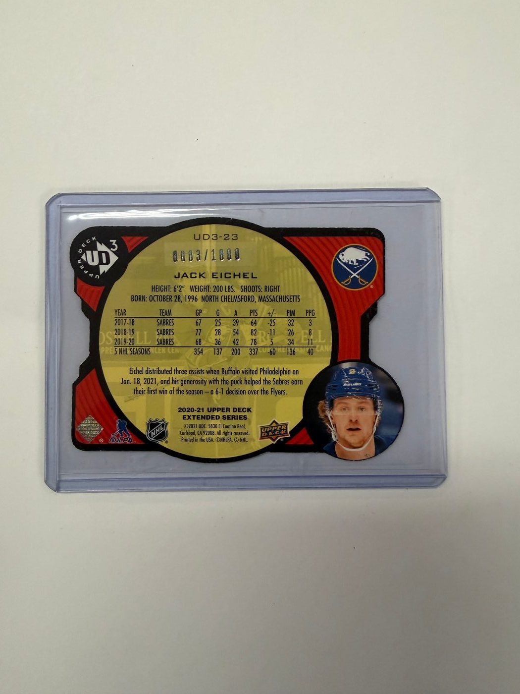 2020-21 UD Extended Hockey Die Cut Jack Eichel /1000 2