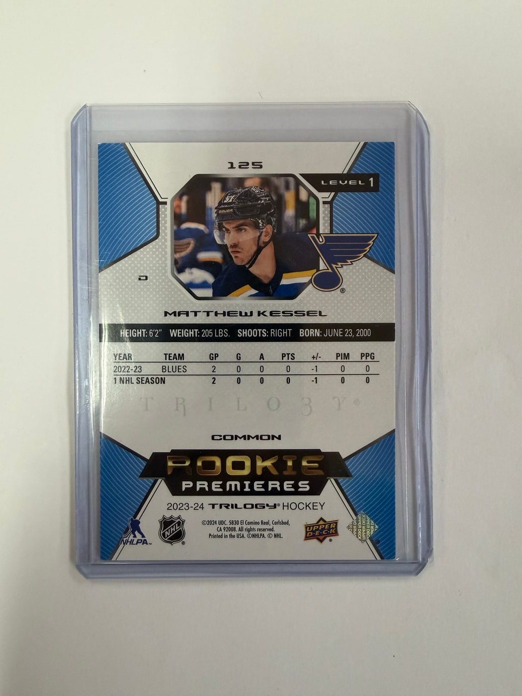 2023-24 Trilogy Rookie Premieres Level 1 Matthew Kessel 2