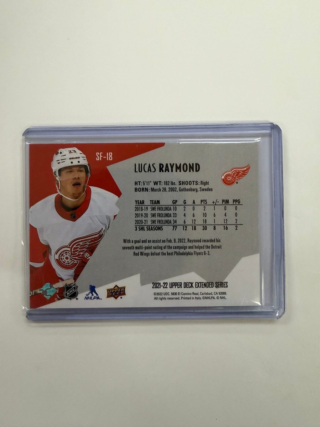 2021-22 Upper Deck SPX FINITE Lucas Raymond 2