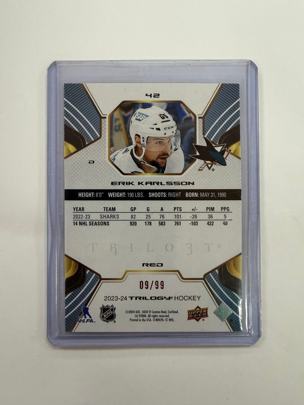 2023-24 Upper Deck Trilogy Red /99 Erik Karlsson 2