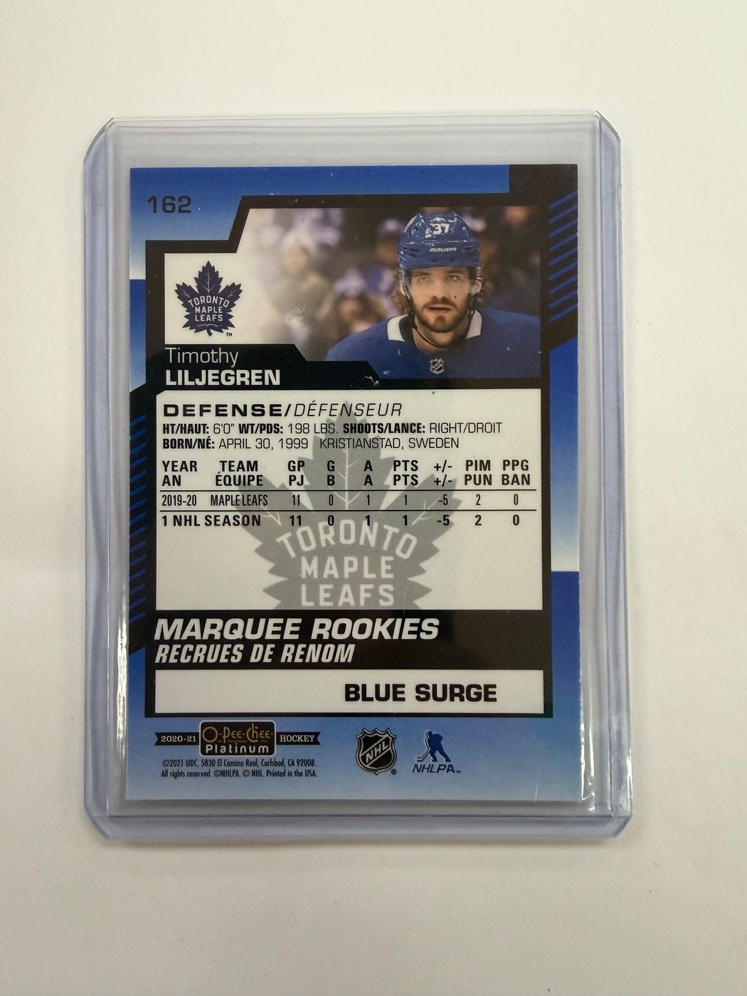 2020-21 O-Pee-Chee Platinum Blue Surge Timothy Liljegren 2