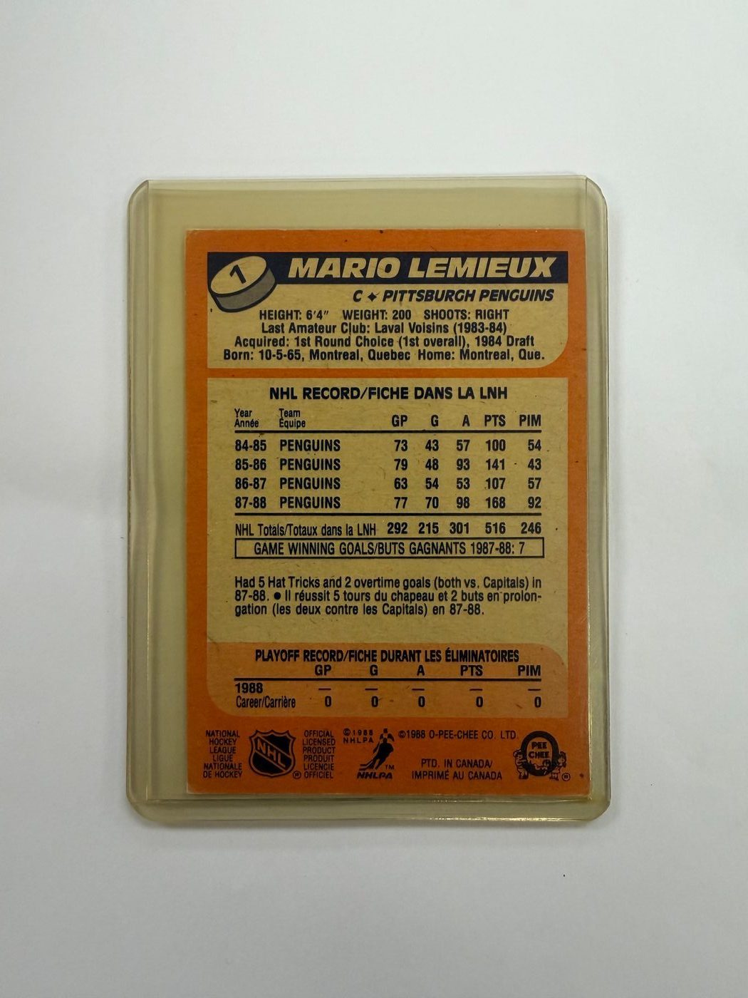 1988-89 Topps Base Mario Lemieux #1 2