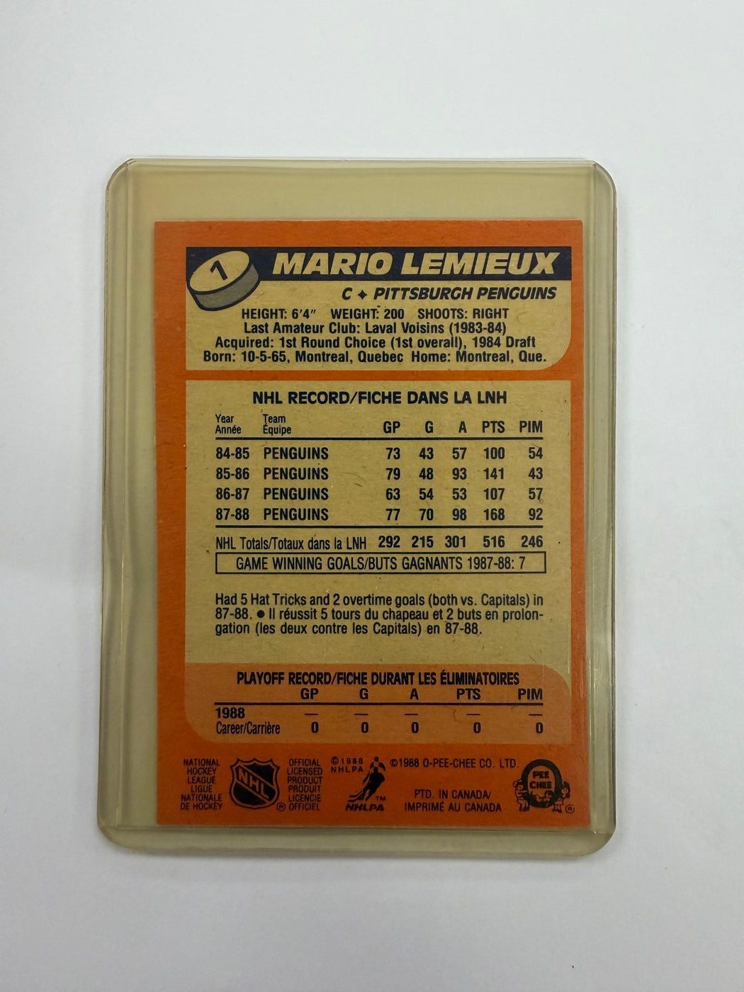 1988-89 Topps Base Mario Lemieux #1 2