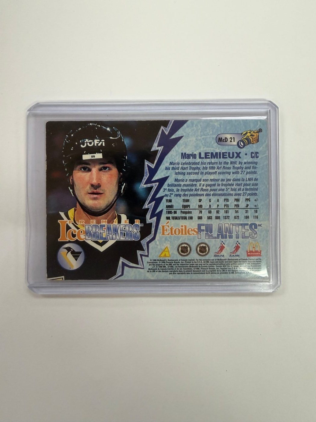 Mario Lemiuex 1996-97 Pinnacle McDonald's Premier Ice Breakers 2