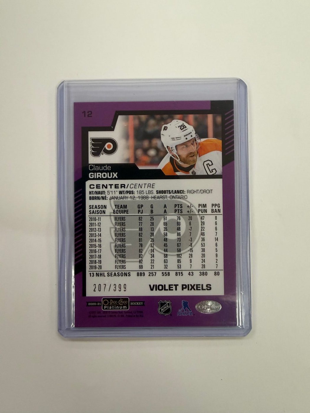 2020-21 O-Pee-Chee Platinum Violet Pixels /399 Claude Giroux 2