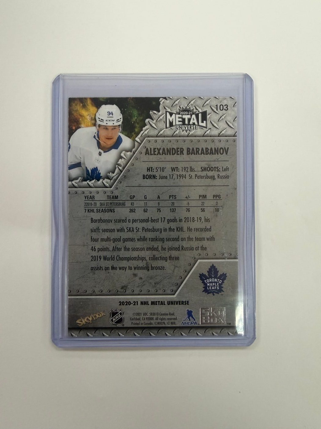 2020-21 SkyBox Metal Universe Rookies Alexander Barabanov 2