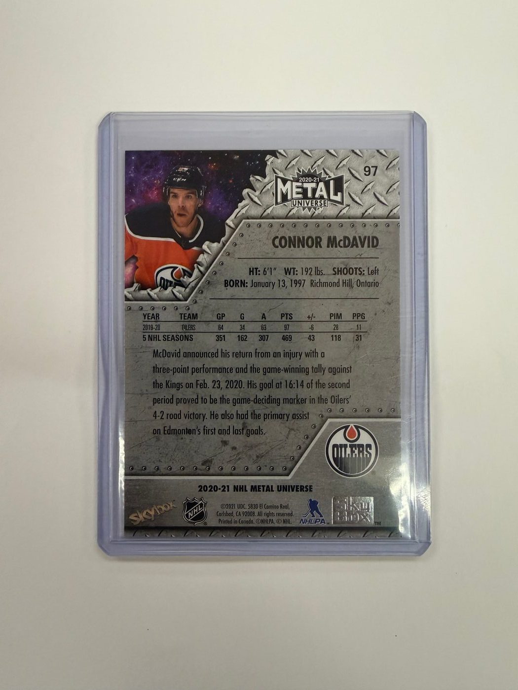 Connor McDavid 2020-21 UD Skybox Metal Universe Base 2